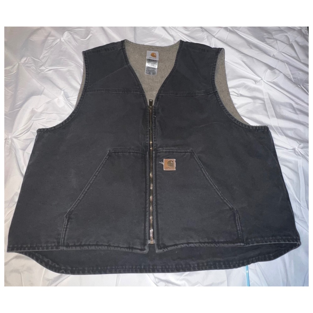 Carhartt V26 BLK Sandstone Vest Mens 2XL Black GUC Sherpa Lined Canvas Workwear